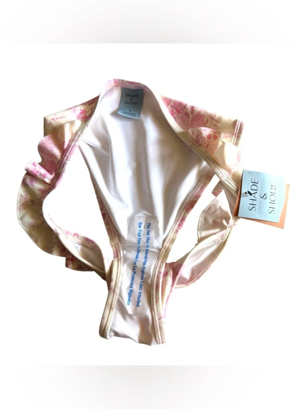 Shade & Shore Floral Print High Leg Medium Coverage Ruffle Bikini Bottom Pink.